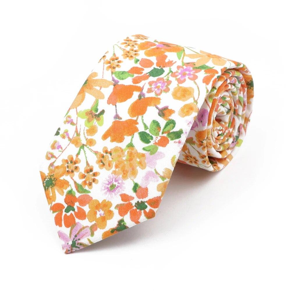 BELLUNO Cravatta Uomo In Cotone Con Stampa Floreale - Sottile, 147 Cm - Per Matrimoni E Feste - Con Confezione Regalo
