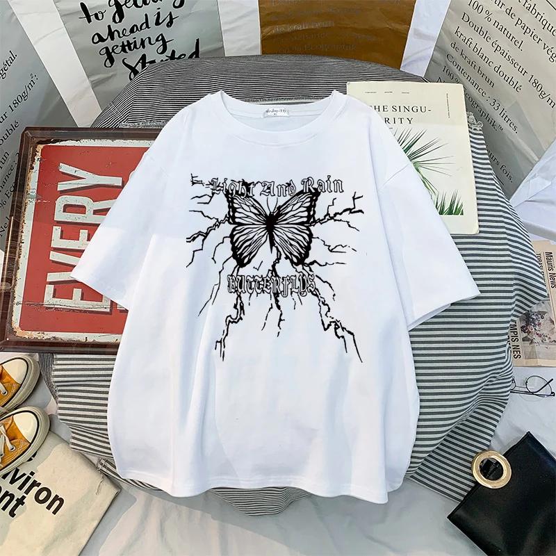 

Y2K Womens Tshirt Cute Butterfly Print Gothic Black Vintage Harajuku Oversized Short Sleeve Tshirt Kawaii Casual Aesthetic S