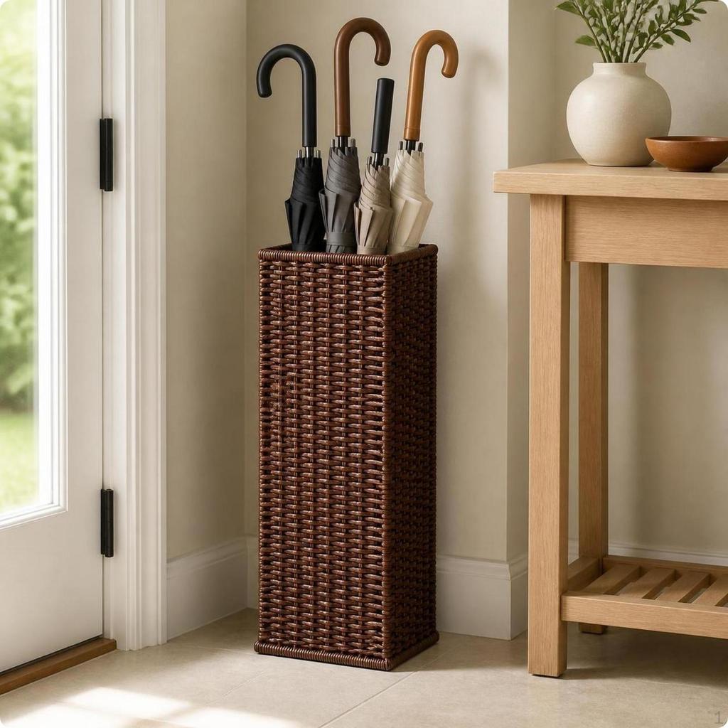 Freestanding Rattan Umbrella Basket | SpaceSaving Vertical Design, Tightly Woven Texture,