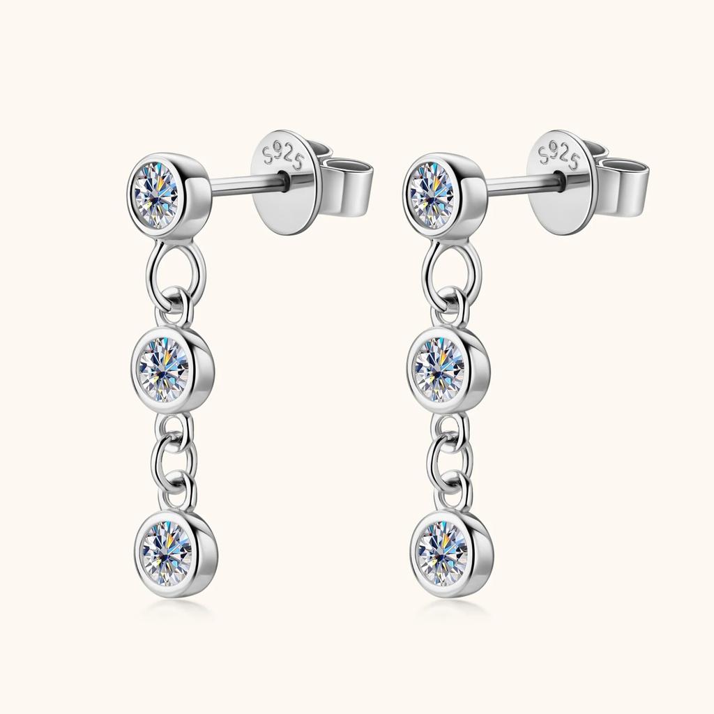 Long Tassel Moissanite Drop Earrings For Women 3mm 3 Stone Full Moissanite Diamond Earring 925 Silver Plated 18K Gold Jewelry