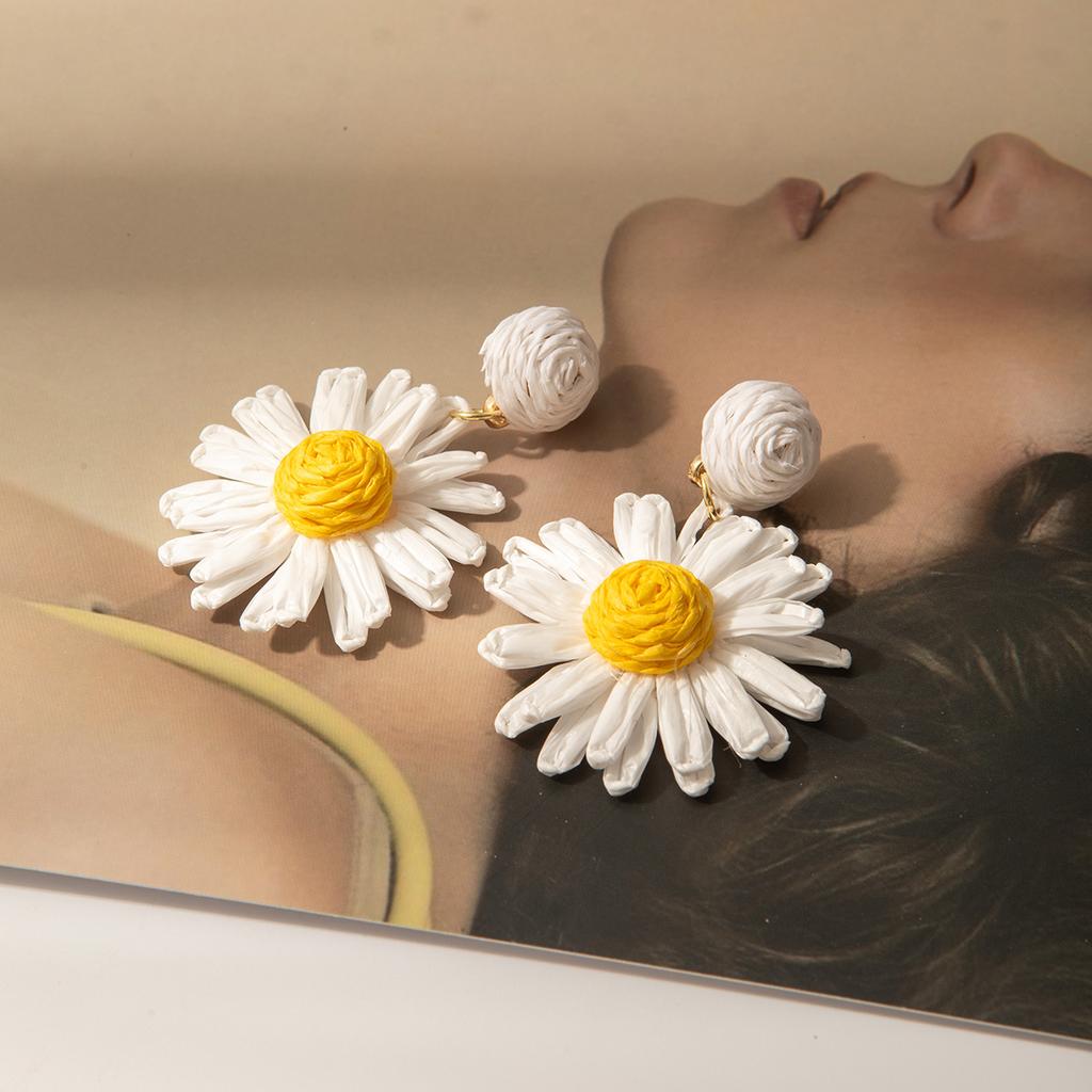 Holiday Style Seaside Flower Earrings, Raffia High-End Light Luxury Salt Sea Stars Niche Temperament Earrings