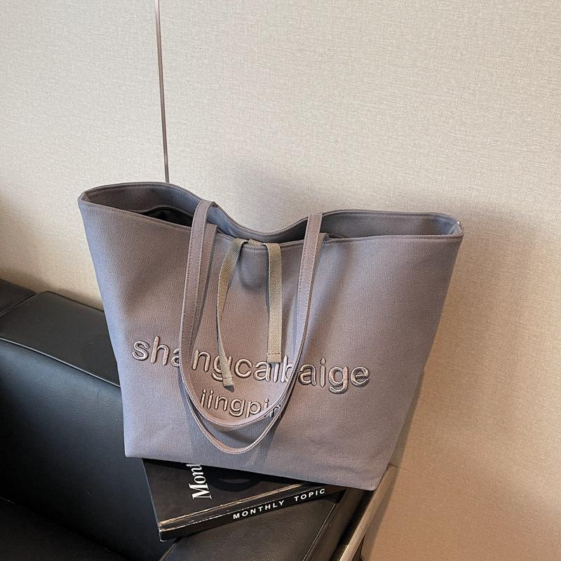 Canvas Bag Women's Large-capacity New Versatile Simple Casual Shoulder College Student Class Tote Bag