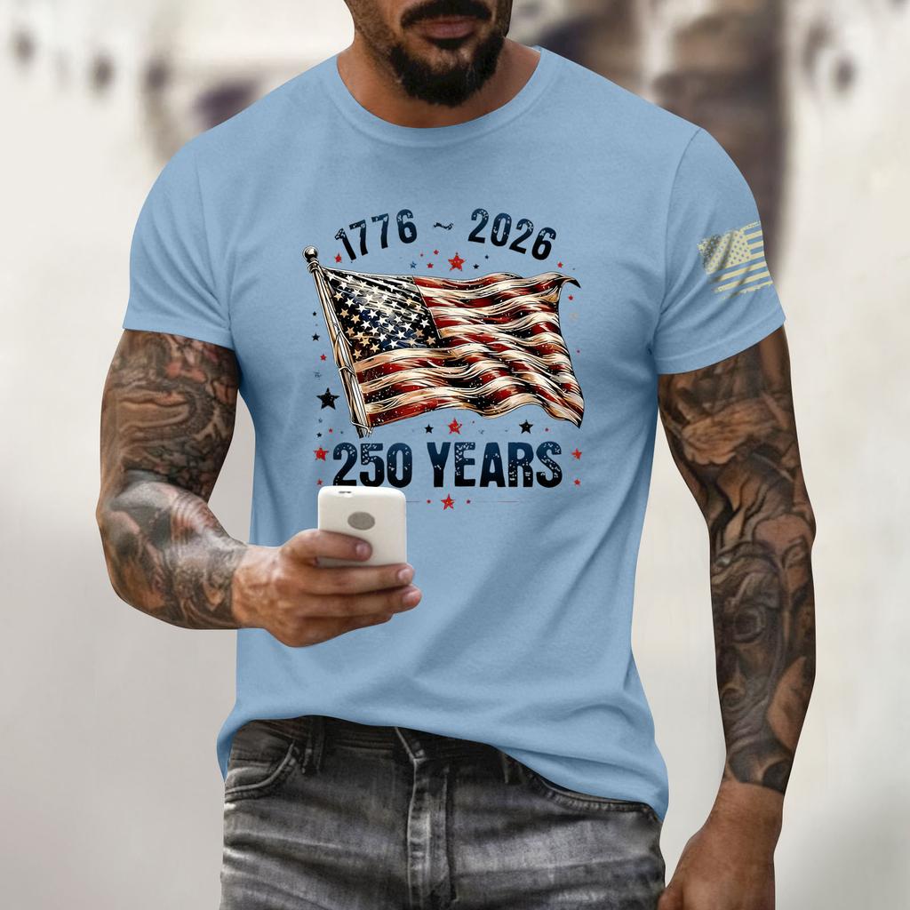 Men's Holiday Print Round Neck Short Sleeve Top Casual Sports Top