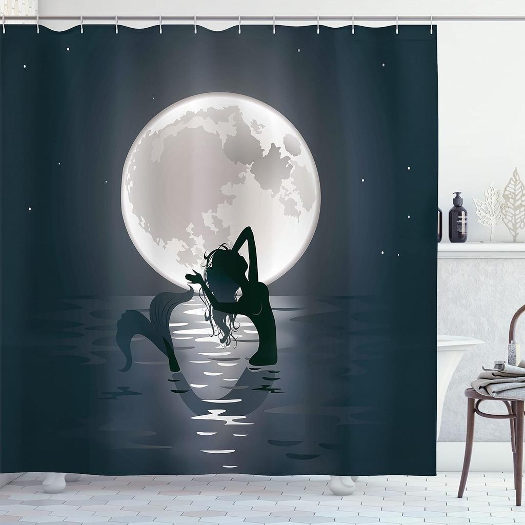 Halloween Shower Curtain, Spiders Hanging From Their Traps Horror Inspired Design Grayscale Cartoon, Cloth Fabric Bathroom Decor