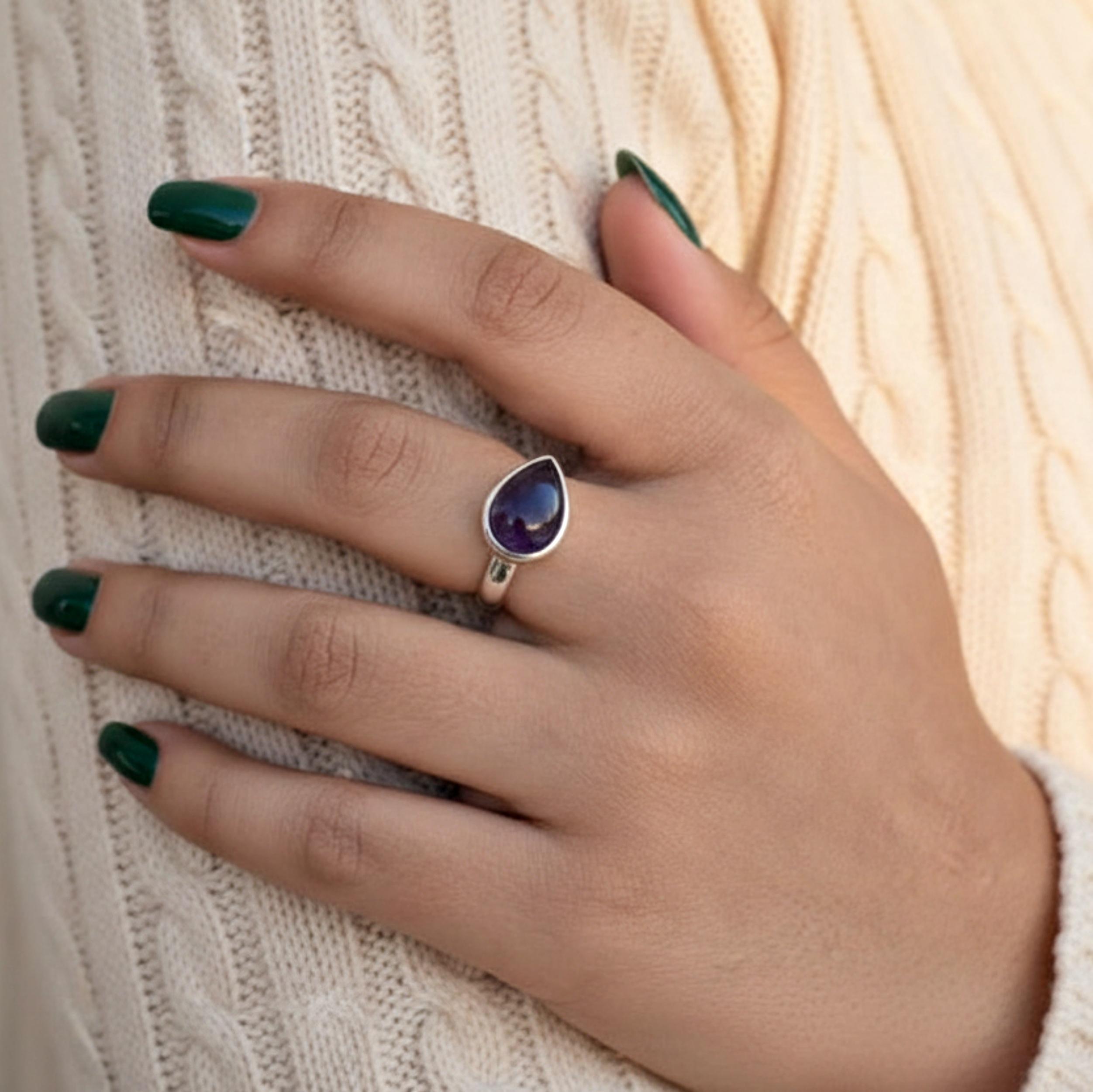 Deep Purple Amethyst Ring, 925 Sterling Silver, Promise Ring, Statement Ring for Women, Handmade Jewelry 12 серебряный