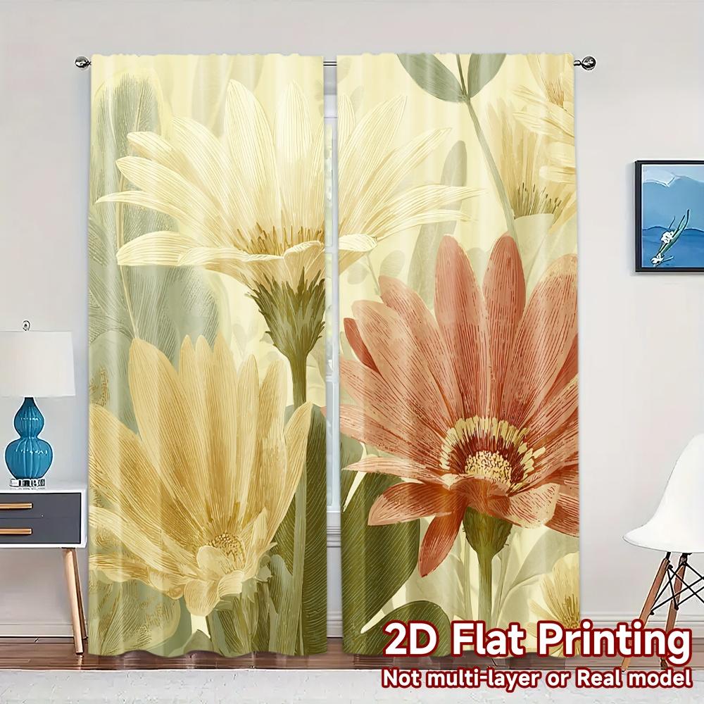 

2D FLAT PRINTING 2pcs Curtains (Without Rod) Floral Garden Blooms Ramadan Festival Popular Curtains&Drapes Polyester Easy 100*130 Grommet Top 1pcs