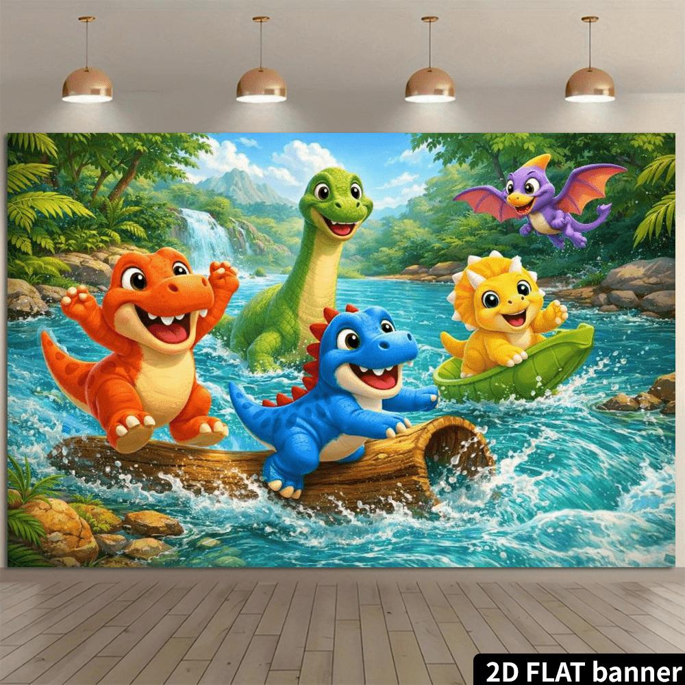 2D plane 1 piece of cartoon dinosaur jungle stream background fabric suitable for indoor and outdoor theme party events