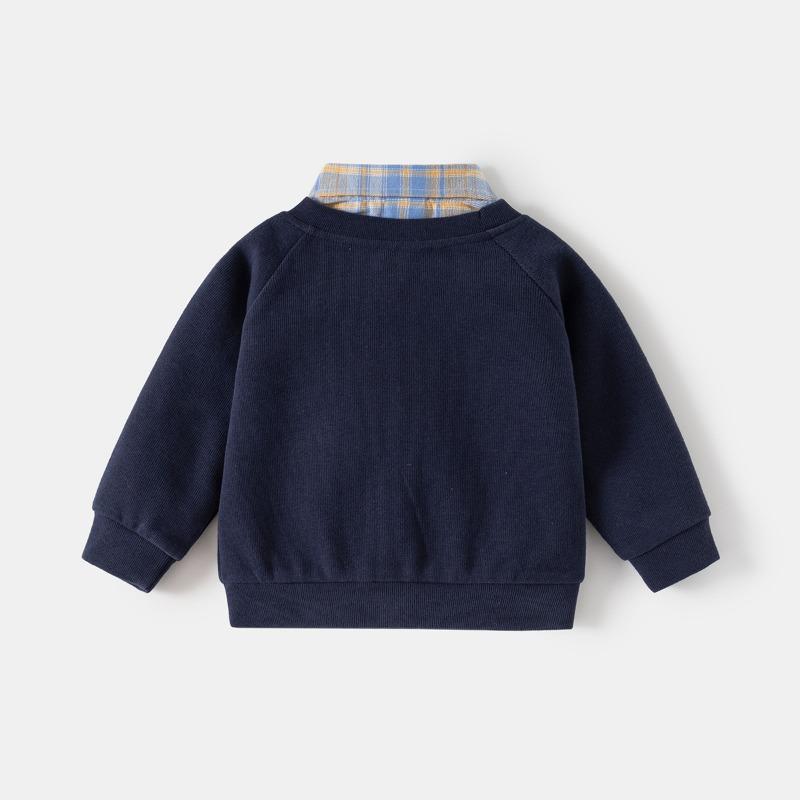 Korean Style Fake Two Piece Boys Kids Long Sleeve Cartoon Casual Sweatshirt Top