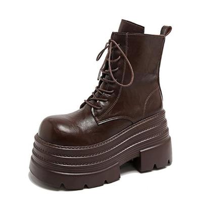Fashion Women Boots New Winter Motorcycle Boots 10.5cm Wedge Heels High Platform Leather Chunky Shoes Woman Autumn Thick Sole Punk Boots
