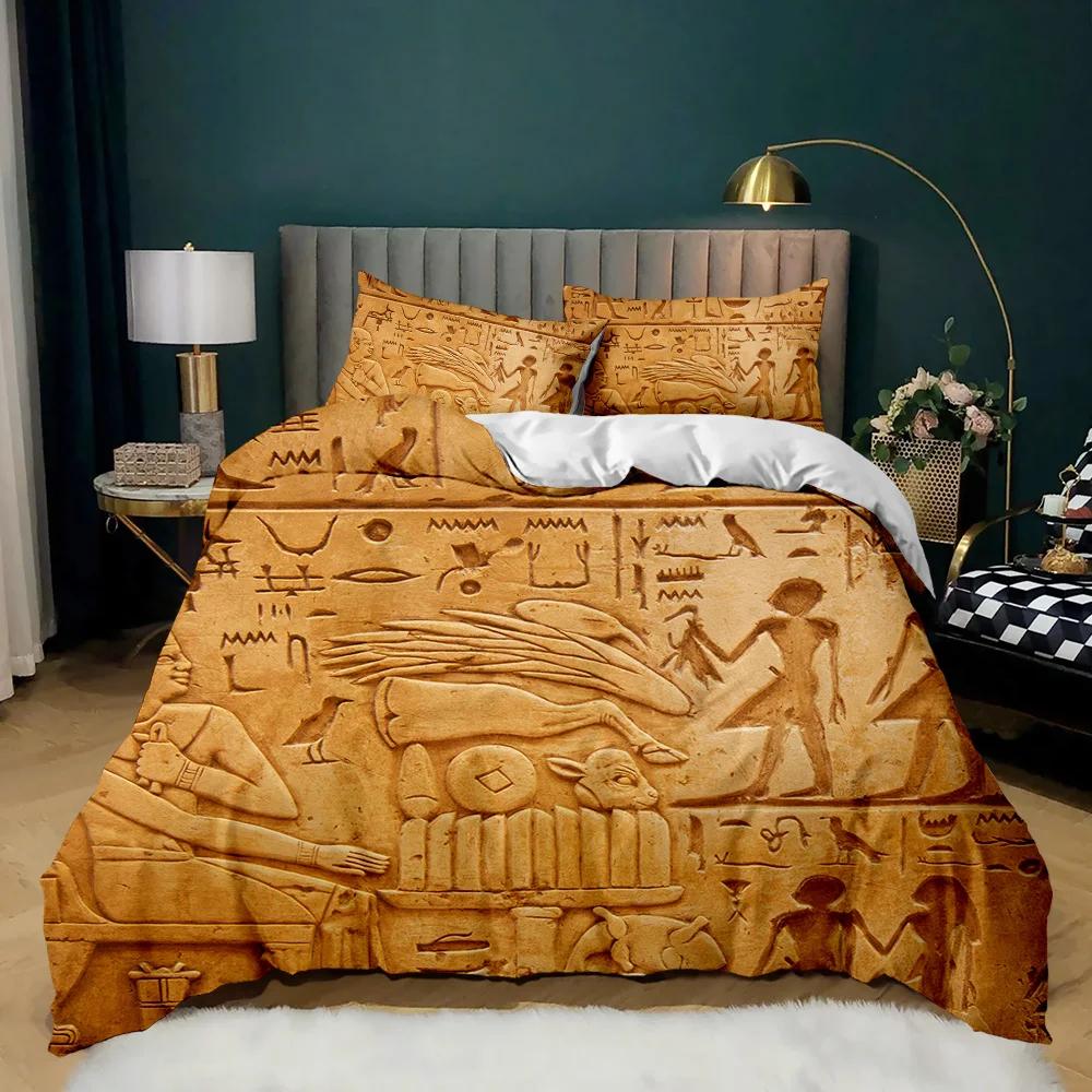 Pharaoh Bedding Sets,King Size 3D Ancient Egypt Tribe Decor Comforter Cover Set For Adult Egyptian Pyramid Polyester Duvet Cover