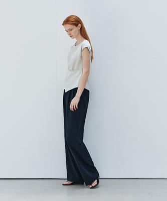 NON AND NON [Custom Length] Summer.Ver Easy Care Wrinkle-Free Two Pintuck Semi Wide Slacks_Nhsl6520 (Navy)