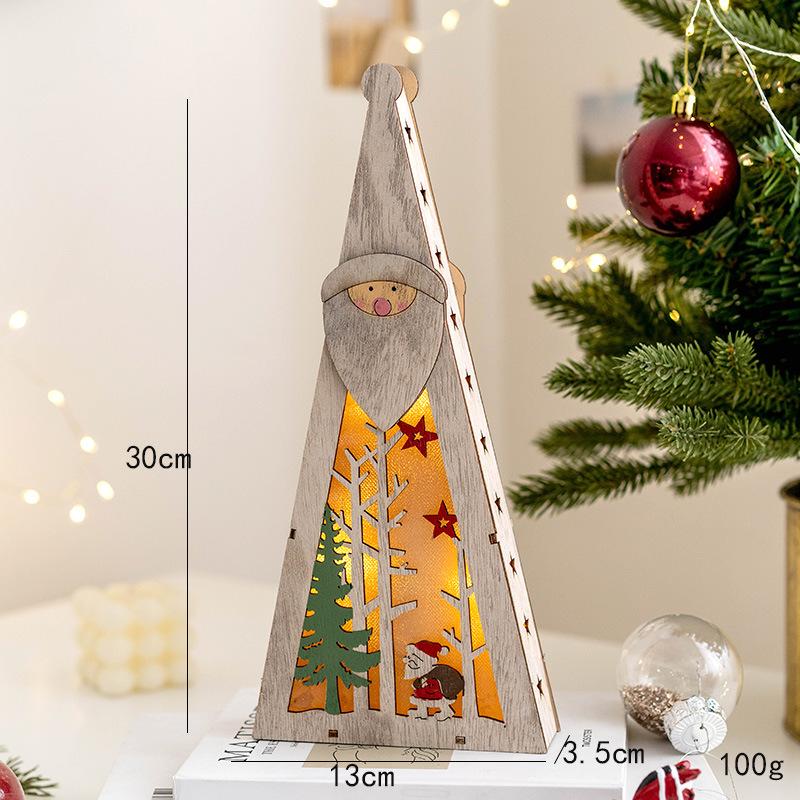 Christmas Decorations DIY Handmade House Luminous Wooden Ornaments Christmas Tree Snowman Atmosphere Pendant Send Light String