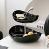 Double Layer Fruit Plate Multi-Layer Ceramic Fruit Bowl with Metal Stand Dishwasher Safe Corner Kitchen Countertop Organizer for Fruits Snacks Cakes