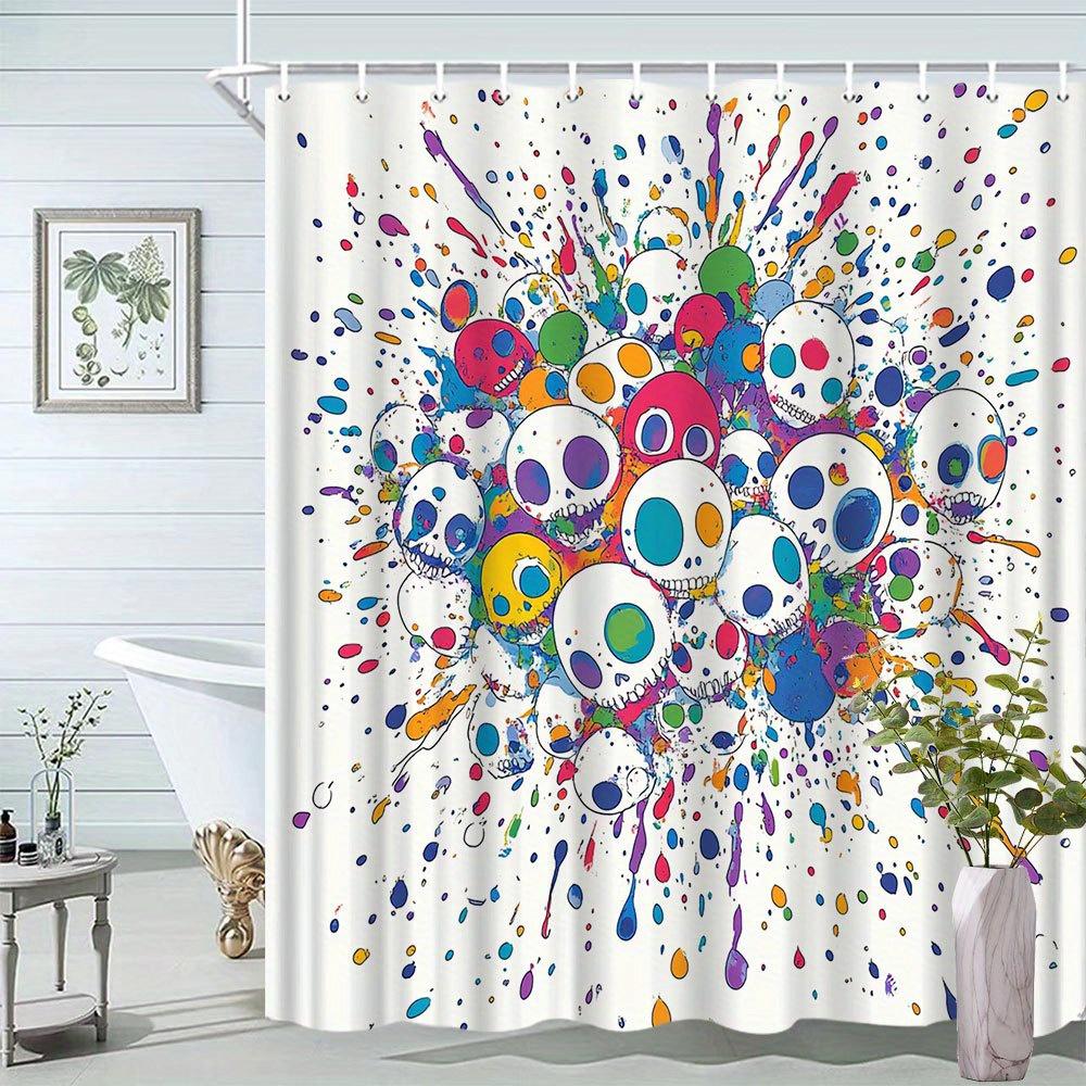 

Halloween Skull Shower Curtain - Colorful Splash Design, Vibrant Skull Collection, Adds Mystery, Polyester Bathroom Decor W60H190(CM)-1 Pcs