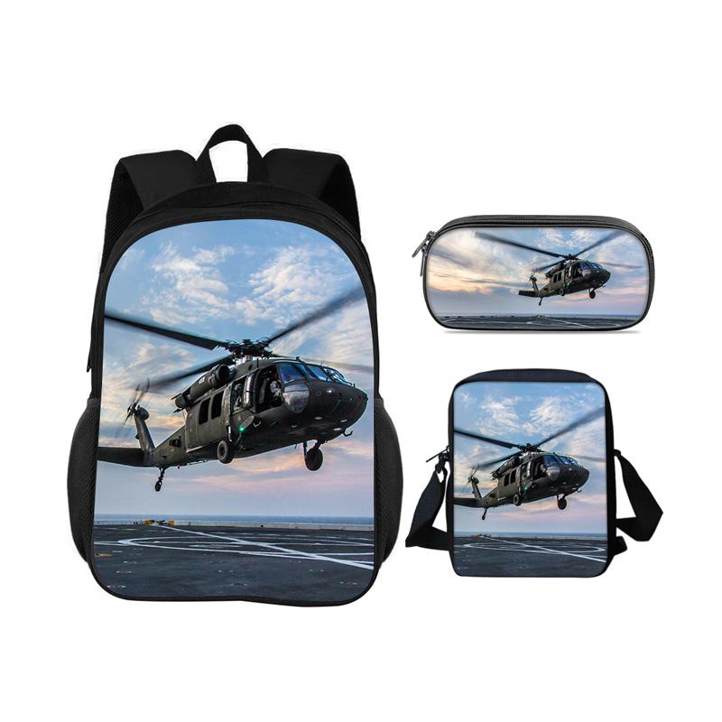 Helikopterrugzak, etui, schoudertas, 3-delige set, mechanisch printen, beste verjaardagscadeau voor jongens en meisjes op school