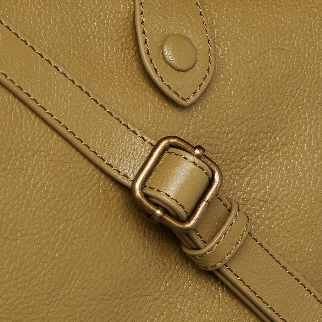 Cowhide Leather Handbag with Mouth Olive [Peeks Peak] Opening, Women's,