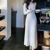Temperament Autumn and Winter Slim-fitting and Thin Waist-bottomed Knitted Dress V-neck with Coat New Sweater Dress