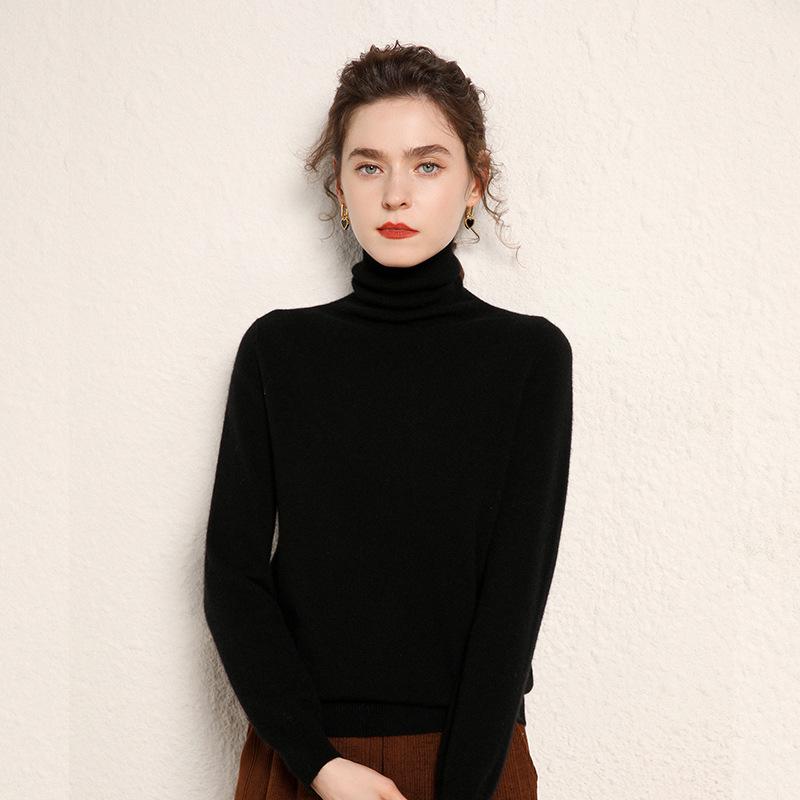 Women's High-Neck Cashmere Wool Pullover - Thick, Solid Color, Loose Fit, Autumn/Winter Sweater