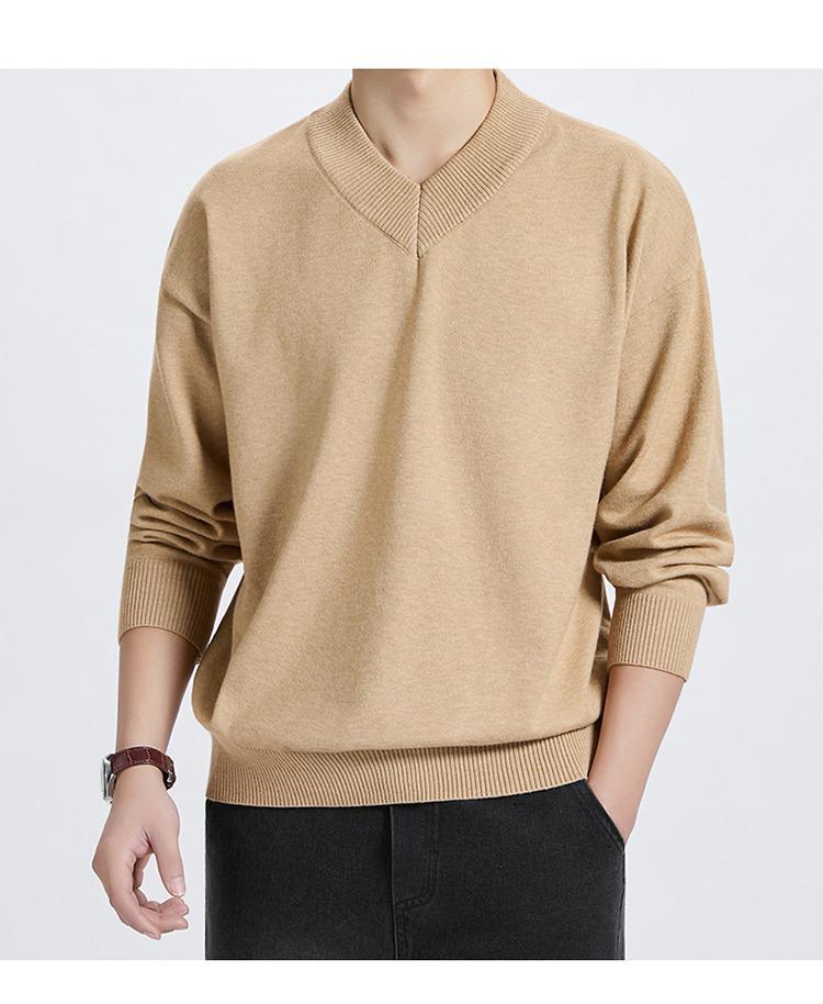 Unisex Solid Color V-Neck Knit Sweater - Trendy Korean Style, Versatile & Casual, Loose Long-Sleeve Top