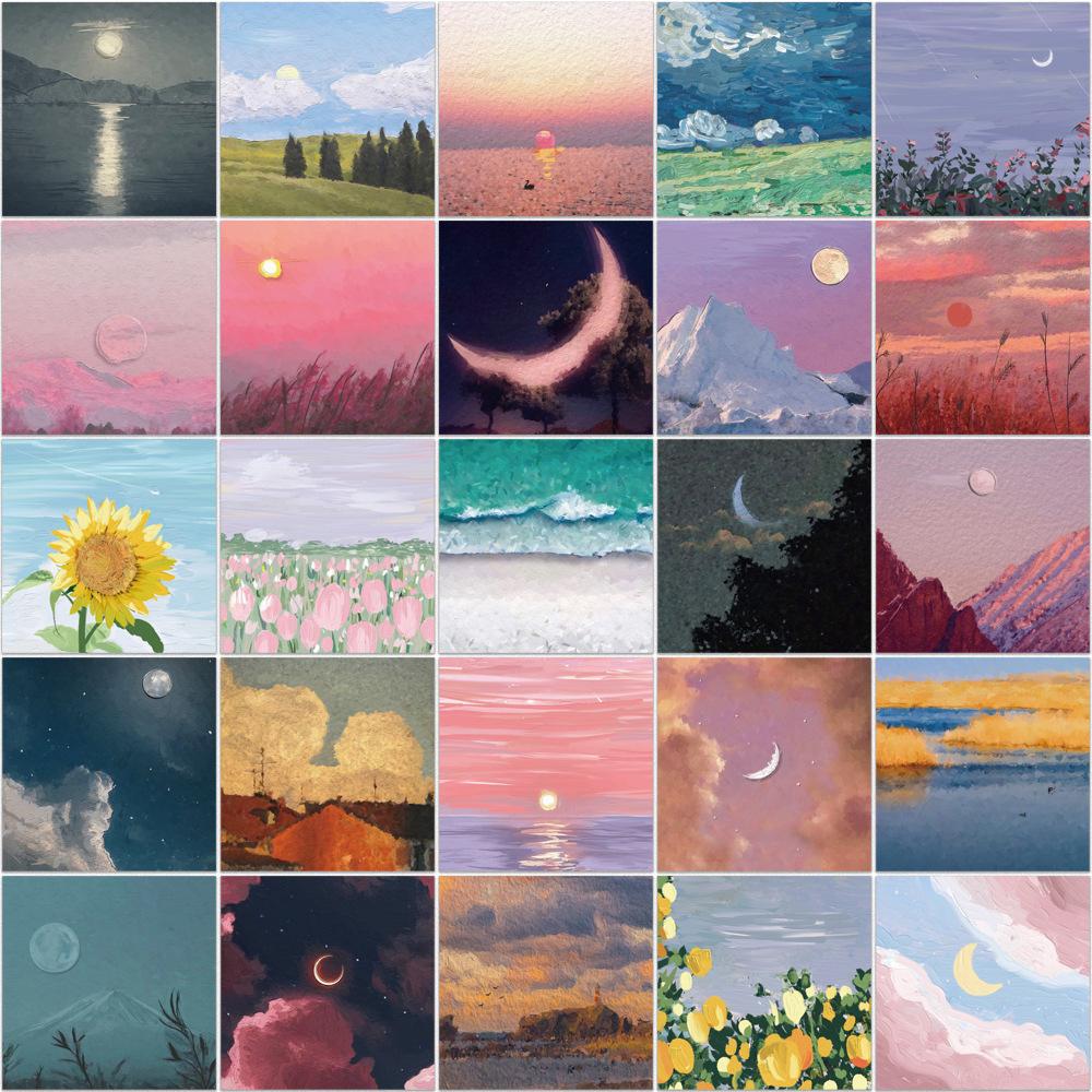 10/30/50pcs Cartoon Oil Painting Landscape Stickers Aesthetic Art Graffiti Decals DIY Scrapbooking Phone Laptop Sticker Toy Gift