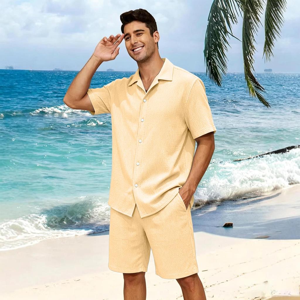 Men's Summer Short Sleeve Casual Button Down Shirt Lightweight Collared Top with Relaxed Fit for Everyday Wear