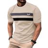 Men's Trendy Printed T-Shirt Crew Neck Color Block Stripe Pattern Casual Fashion Short-Sleeve Top