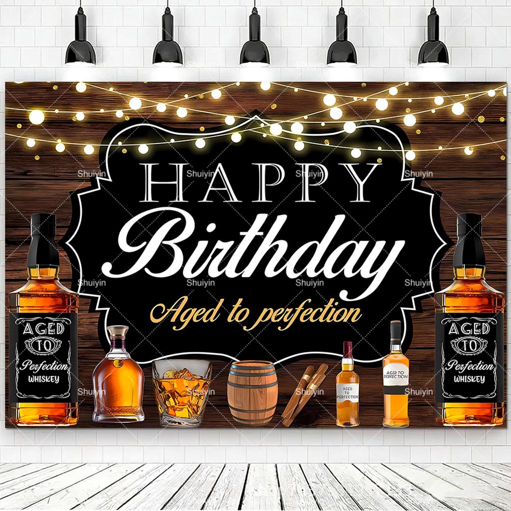 Whisky Cigarre Vintage Bois Fond Photographie Anniversaire Homme Décorations Fournitures de Fête Style Été Bar Décor Mural Rideau