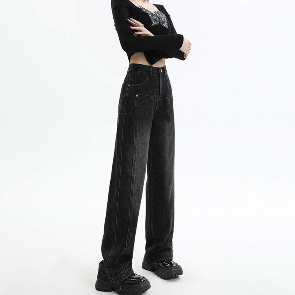 Vielseitige amerikanische Retro-Jeans Damen Herbst Neu Gerade Fallend Klein Dünn Weiter Bein Bodenlange Hose