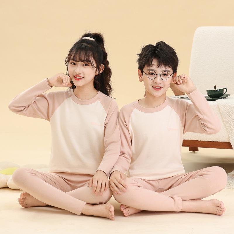 Детский хлопковый пижамный комплект: Теплый фланелевый базовый слой для мальчиков и девочек на осень 110 cm