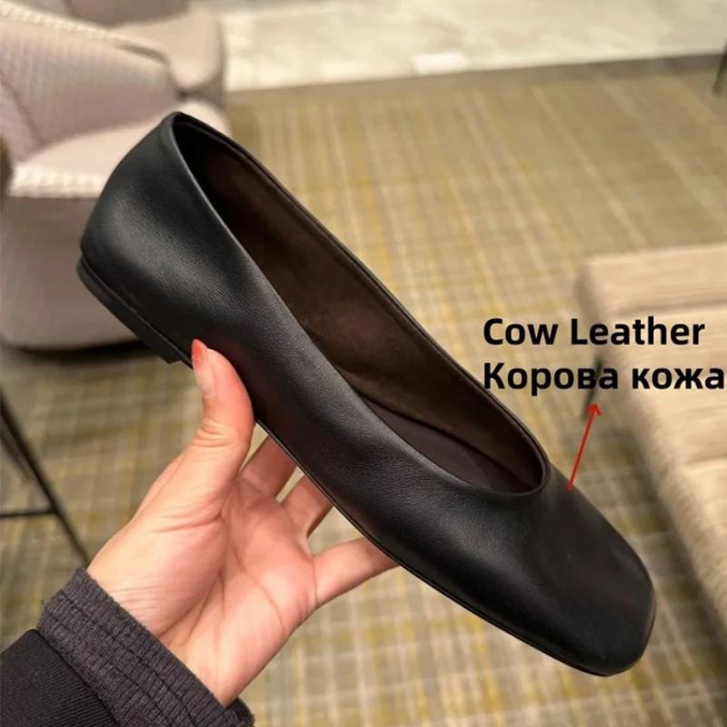 Damen Leder Ballerinas Weichsohlige Pendler Einzel Schuhe 2025 Sommer Eckige Zehenpartie Flache Mary Jane Schuhe