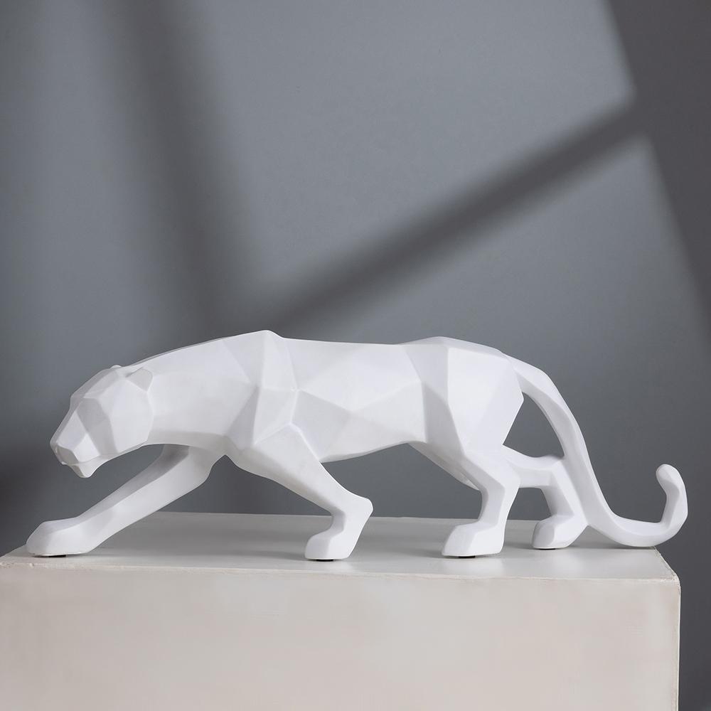 

Статуя Пантеры, фигурка животного, абстрактный геометрический стиль, скульптура леопарда из смолы, украшение для домашнего офиса, рабочего стола, ремесла белый