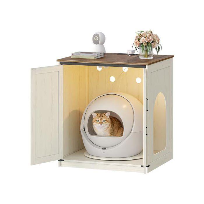 Furniture Cat Litter 82cm Brown and White Cat Toilet House - Modern - Rustic Brown and White - Engineered Wood