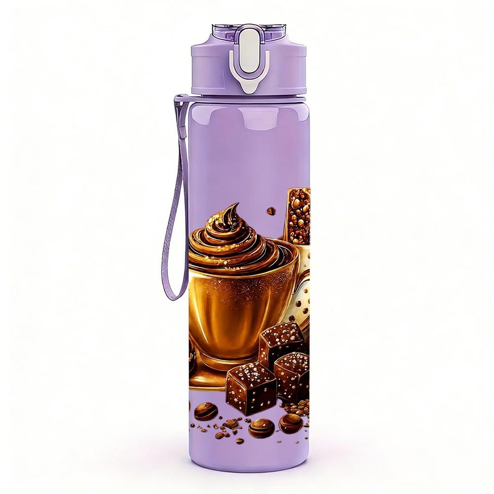 1PC Coffee Cup Bean Art 750ml Color Plastic Sports Water Bottle Leakproof Flip Straw Lid Suitable for Sports Office Home Use