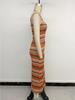 2025 Geometric Striped Jacquard Vacation Sling Dress with Slit