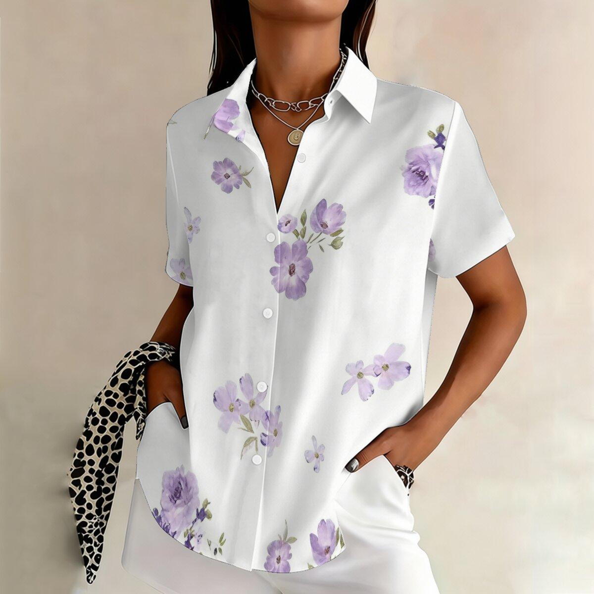 Summer Women s Plus Size Lapel Short Sleeved Shirt Fashionable Daily Top S