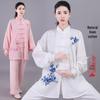 Damski Haftowany Garnitur Tai Chi - Wiosna/Jesień Płynna Bawełna Lniana, Długi Rękaw Kung Fu do Występów, Styl Chiński