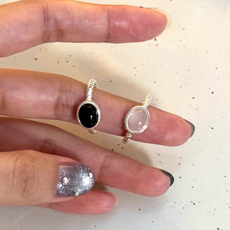 Fashionable Adjustable Copper Geometric Ring For Women In Striking Black And White Colors