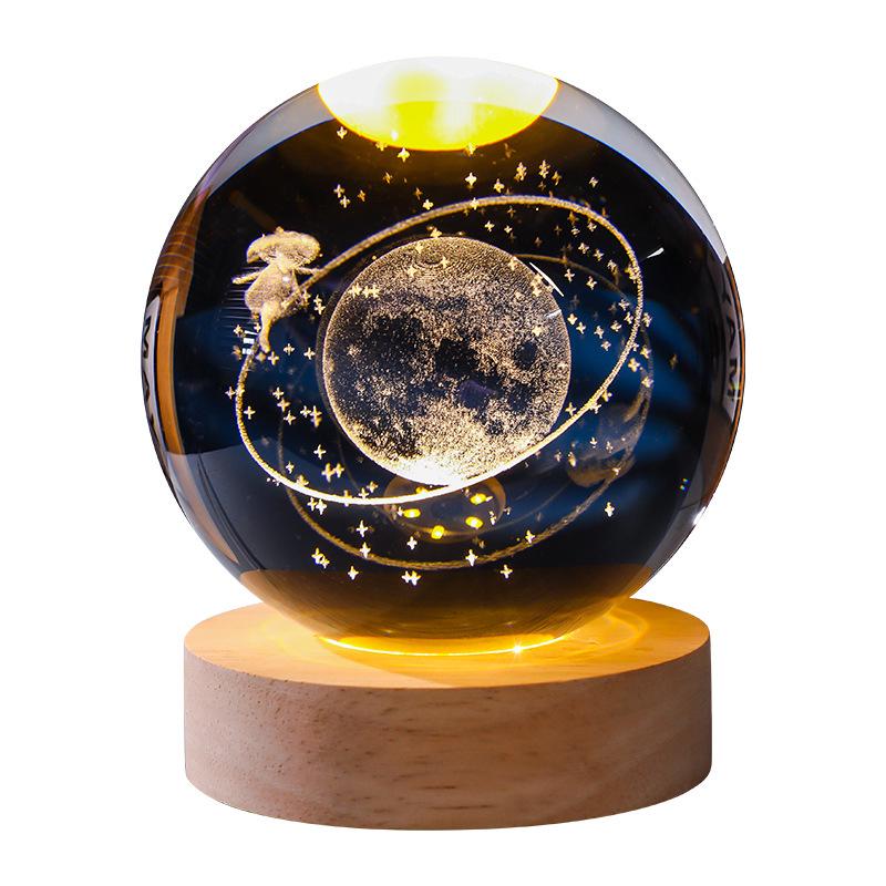 3D Crystal Ball Night Light with Wood Base - Artistic Ornament & Creative Gift for Couples and Classmates