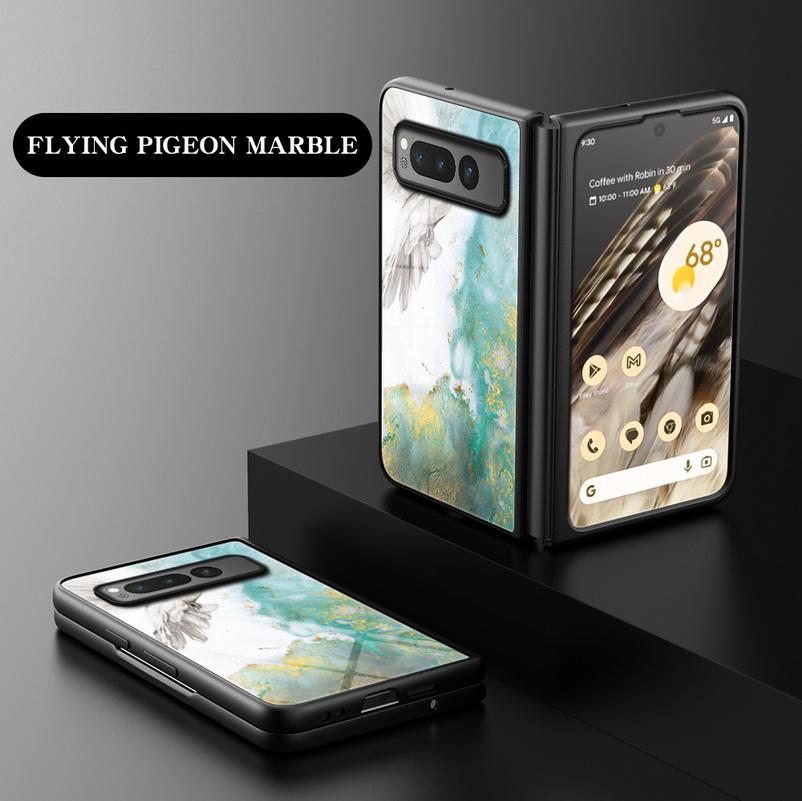 Tempered Glass Back Case For Google Pixel Fold Pixel FOLD Marble Phone Cover For Pixel Fold