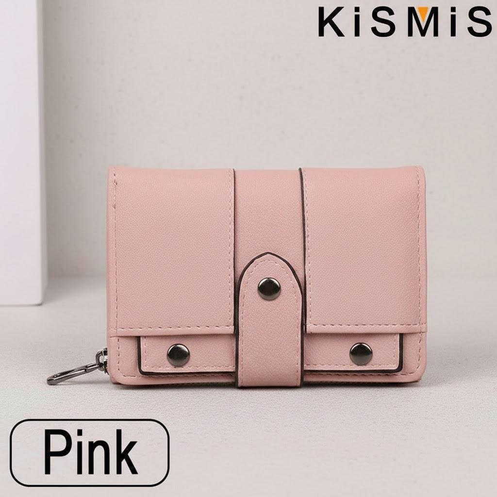

Ladies PU Leather Short Wallet Zipper Coin Purse Card Holder Handbag Organizer Women s Wallet with Rivet Closure розовый