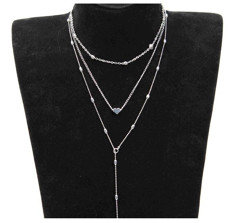 Trendy Multi-Layer Street Style Peach Heart Pendant Necklace Set серебряный