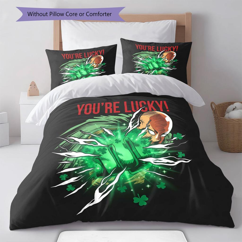 One-Punch Pattern Bedding Quilt Set Quilt Cover Pillowcase Home Decoration Birthday Gift (1 * Duvet Cover + 2 * Pillowcase, Without Core)