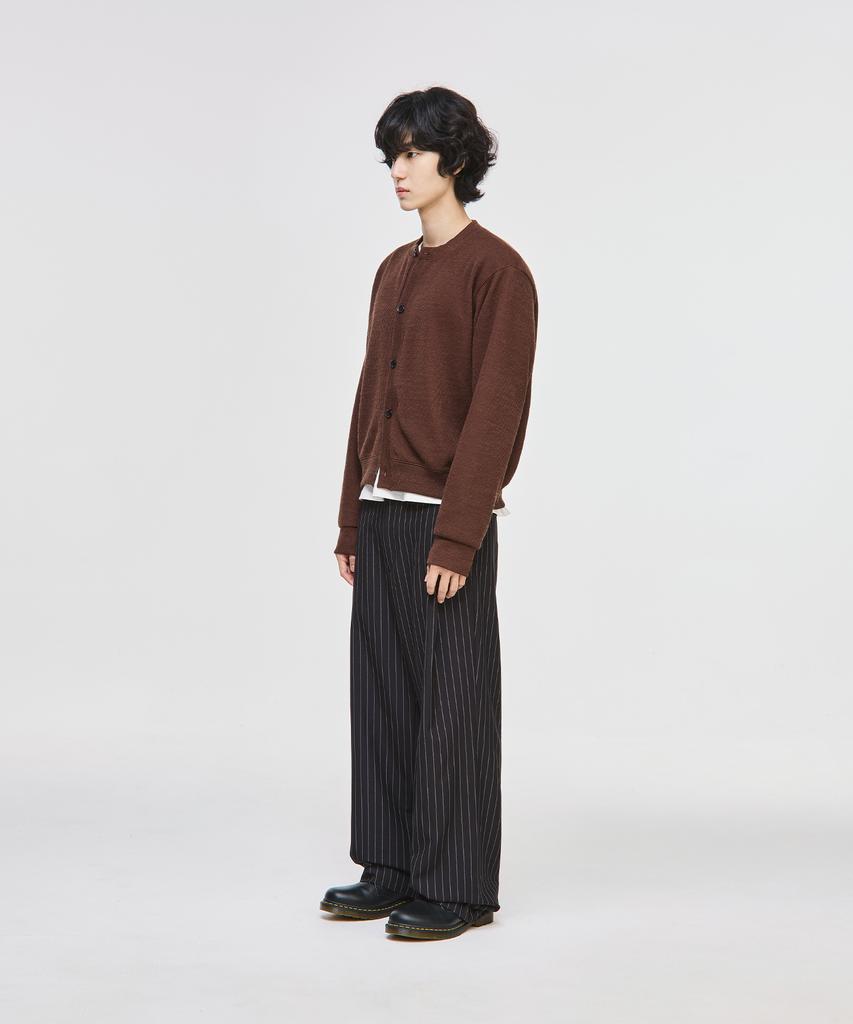Signature Round Neck Crop Knit Cardigan [Brown]