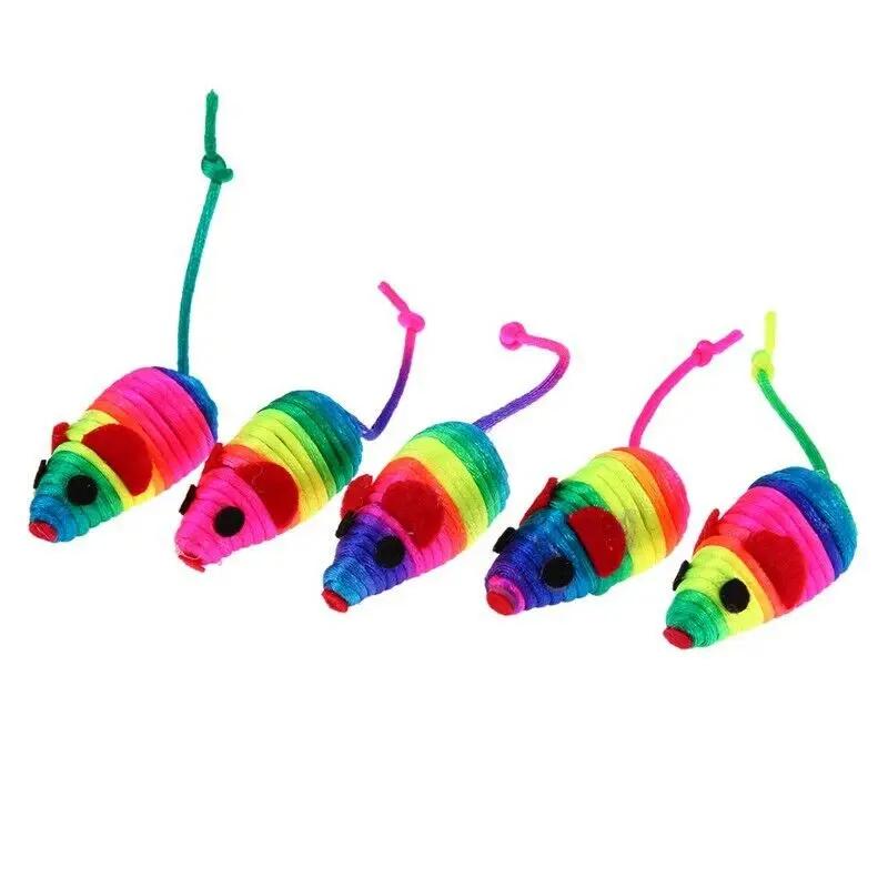 5Pcs Cat Toys Plush False Mouse Colorful Squeaker Sound Toy For Cats Kitten Bite Funny Playing