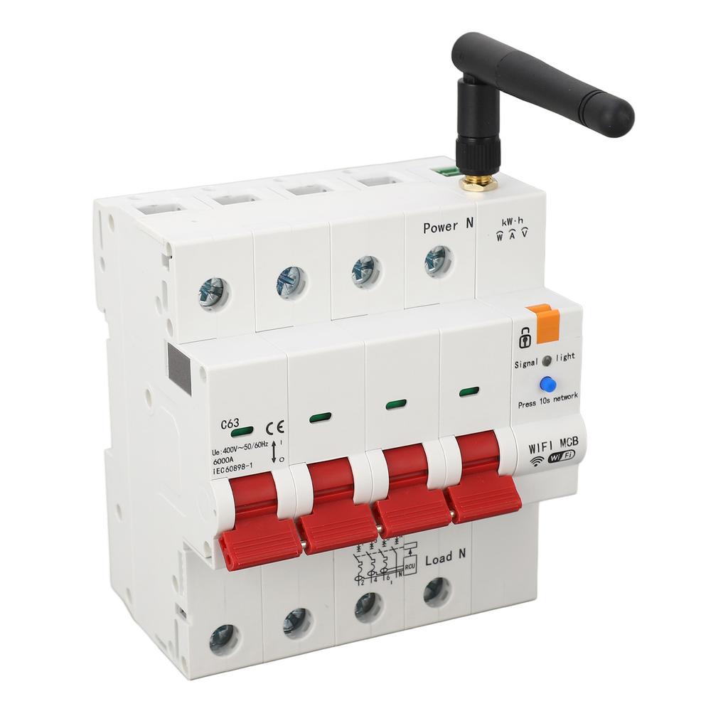 WiFi Circuit Breaker 4P Leakage Protection Switch Remote Control Electricity Metering Switch AC400V 50 60HZ 63A