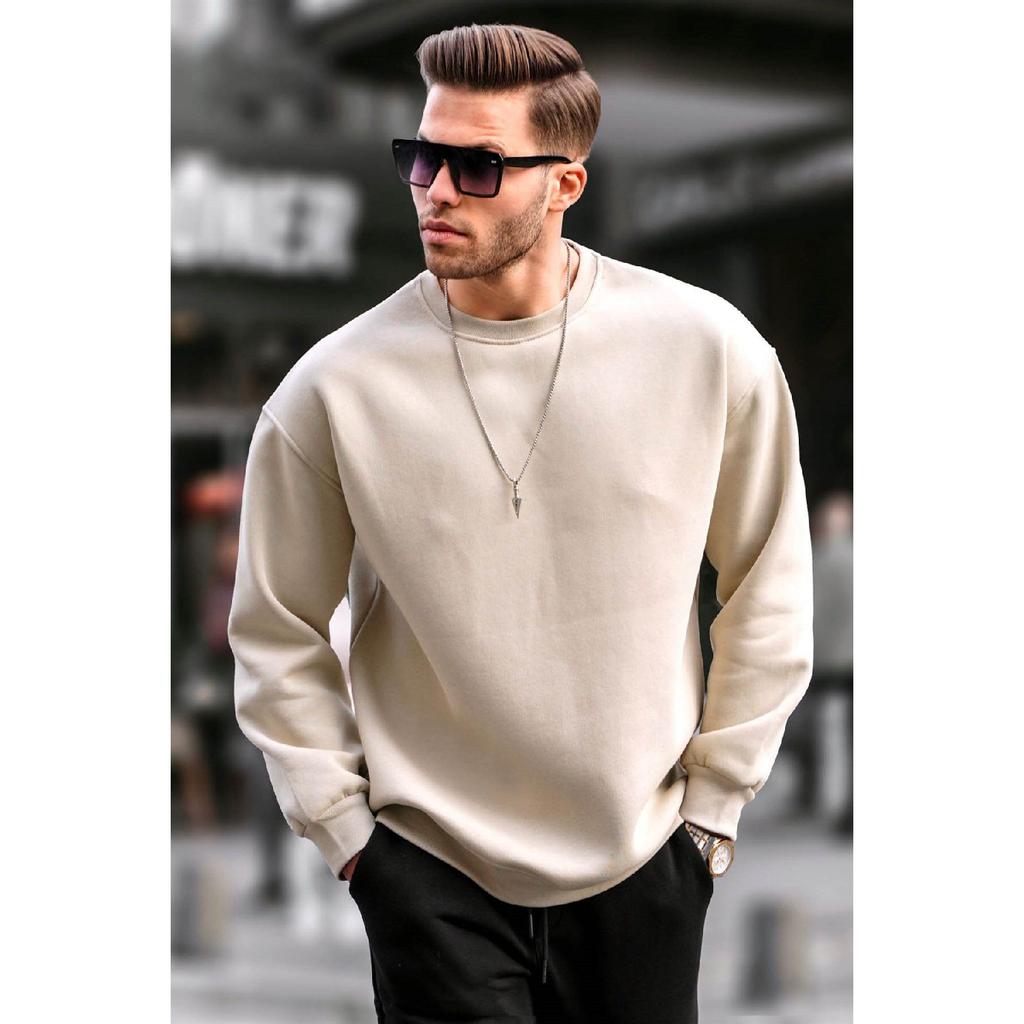 Smoked Rundhals Oversize Basic Herren Sweatshirt 6048
