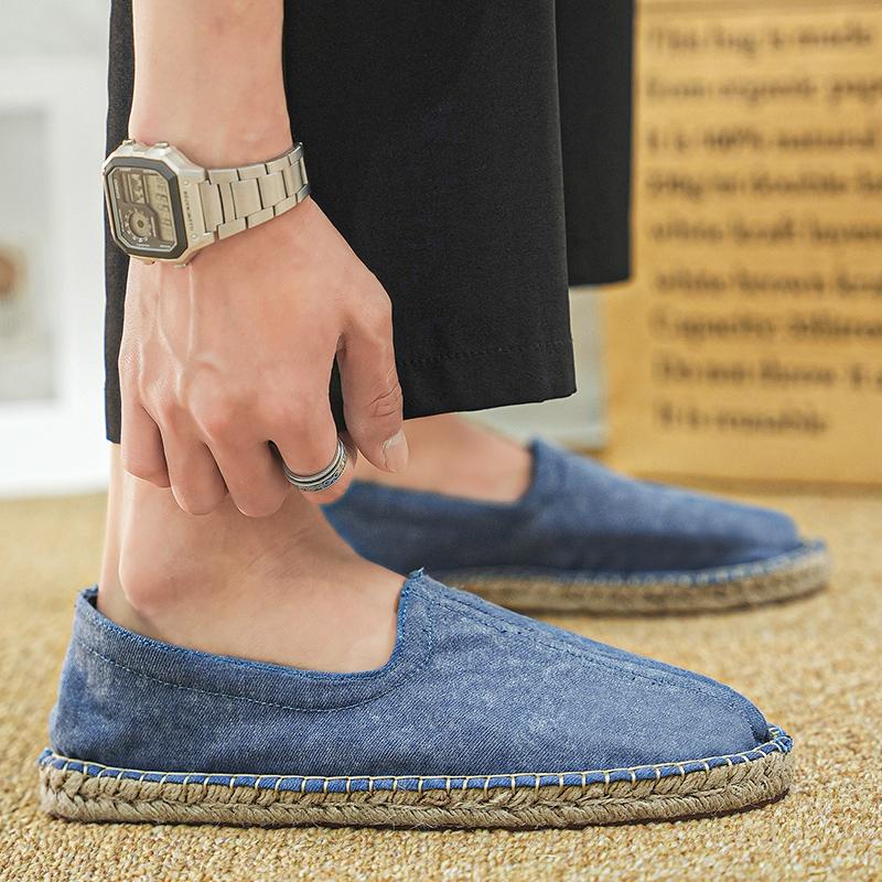 Retro Blue Men's Canvas Sneakers Comfort Breathable Flat Loafers Men Fisherman Shoes Slip-On Casual Shoes For Men Zapatos Hombre