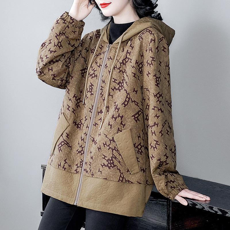 Plus Size Loose Print Hooded Sweatshirt for Mature Middle-Aged Women 2025 Spring/Summer Collection