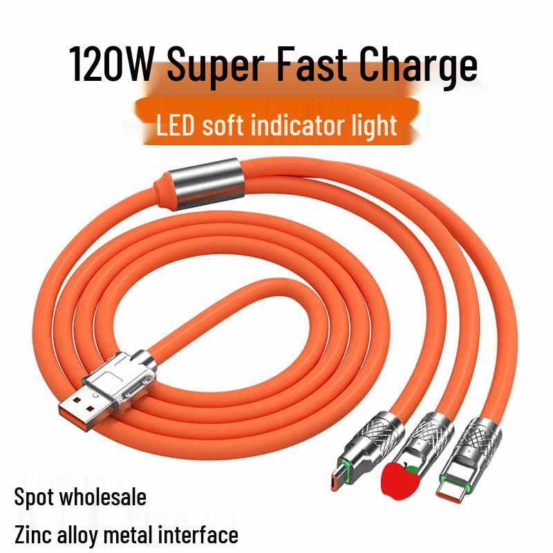 100W Transparent 3-in-1 Fast Charging Cable for Apple, Huawei, and Type-C Devices, 6A Super Speed