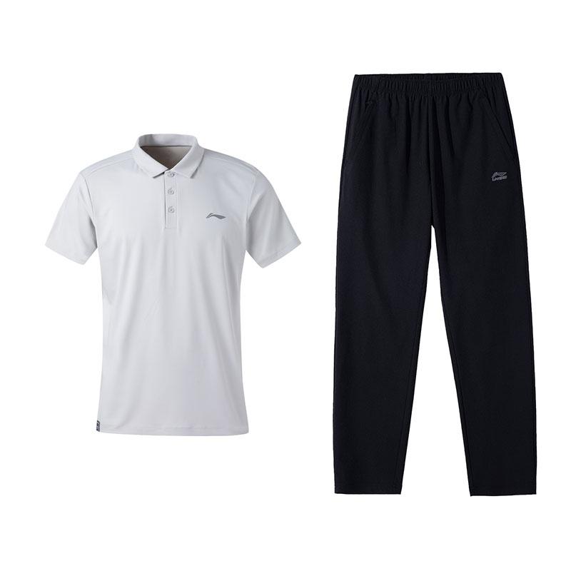 

Li-Ning Versatile Polo Shirt Cool Short Sleeve Top Comfortable Long Pants Casual Sports Suit Men suit Light-Gray Black W885-3+B07-1 S